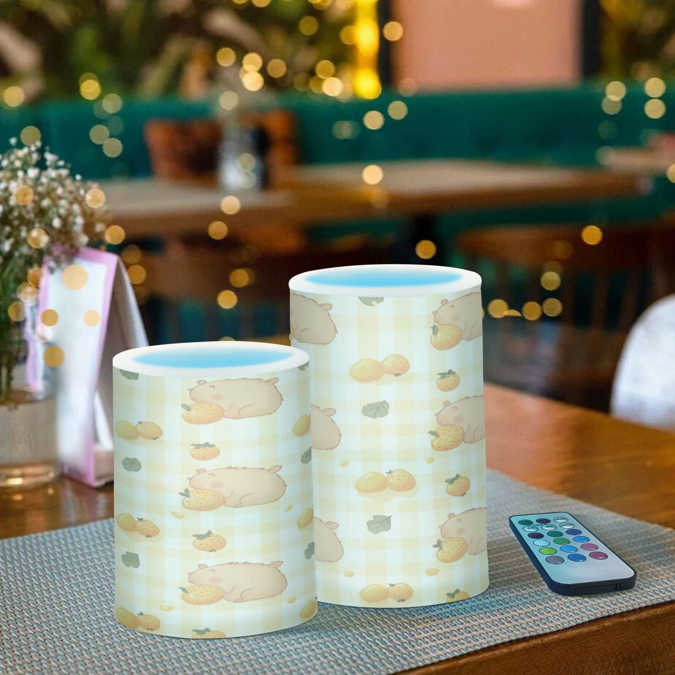 2 PCS Flameless Candles with Remote Timer LED Battery Operated Flickering Candle Light for Wedding Table Home Decoration Gifts Light Brown Capybara