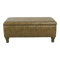 Pemberly Row Faux Leather Large Storage Bench with Nailhead Trim in Brown
