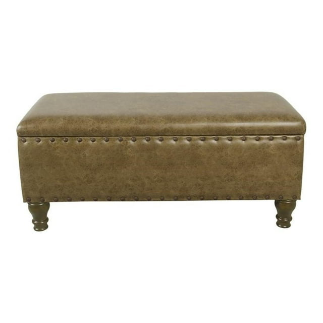 HomePop Banc de Rangement Traditionnel en Similicuir Grand Format avec Garniture de Clous Décoratifs, Brun