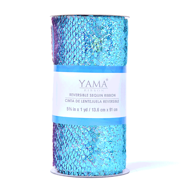 Yama Reverse Sequin Ribbon, Blue/Pink Glitter, 2-Pack photo 5