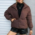 thumbnail image 4 of HAPIMO Women'S Cropped Puffer Jacket Long Sleeve Stand Collar Padded Coats Full Zip Up Quilted Jackets Winter Workout Brown XL, 4 of 6