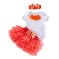 thumbnail image 3 of Huowey Girls Baby Toddler Birthday Clothes Sets 3 Piece Outfit Short Sleeve Letter Print Crewneck Romper Jumpsuit Sequin Tutu Skirts With Headband Cute Spring Party Dailywear,Orange2,0-3 Months, 3 of 6