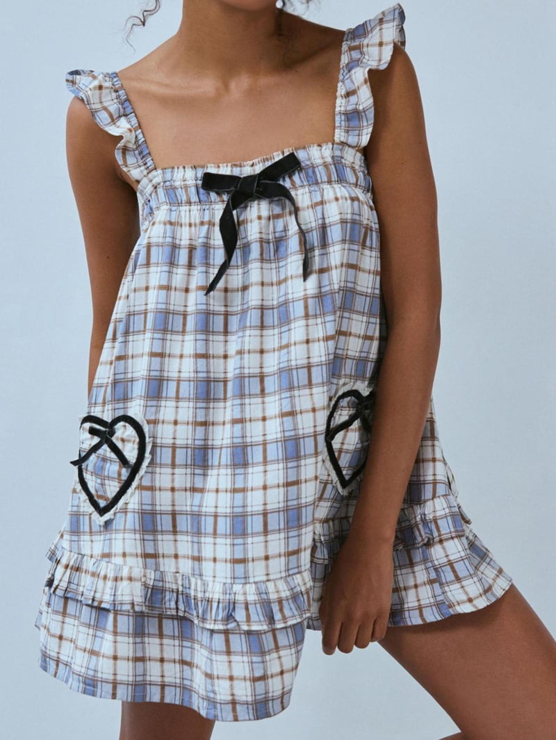 Women Cute Floral Printed Mini Dress Sleeveless Front Loose Ruffled Short Dress Summer Gingham Babydoll Blue S
