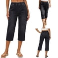 thumbnail image 2 of QATAINLAV Denim Capris for Women Pull on Elastic Waist Cropped Jean Pants Solid Casual Summer Capri Jeans Streetwear Black XXL, 2 of 10