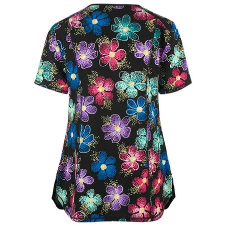 

Work Tops for Women Short Sleeve Scrubs T Shirts V-neck Summer Working Uniform Professional Nursing Blouse