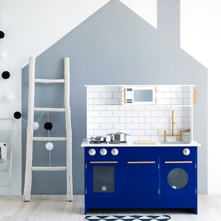 Teamson Kids Little Chef Berlin Modern Play Kitchen with Cookware Accessories, White/Blue
