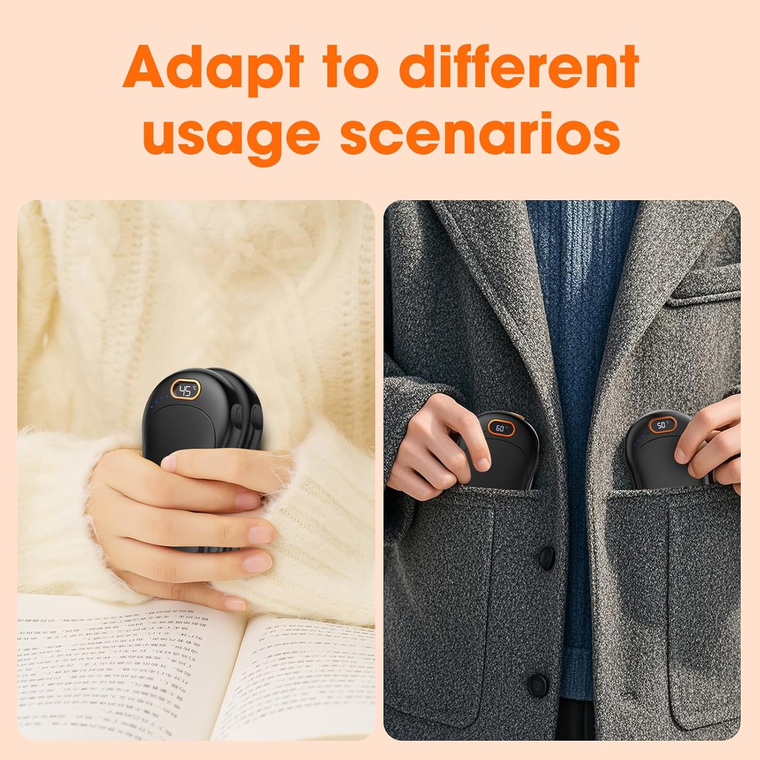 Rechargeable Hand Warmers, 2 in 1 Magnetic Reusable Pocket Heater, 10000mAh Hand Warmers Rechargeable with LED Display for Outdoor Camping Hunting Golf Women Men Gifts