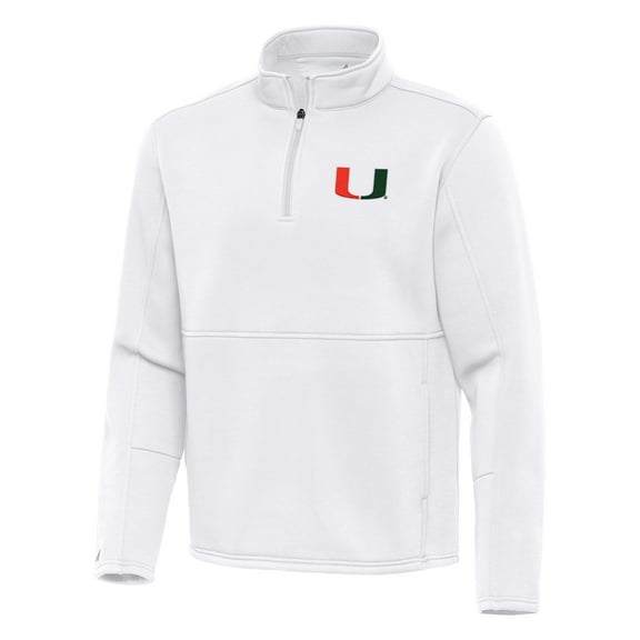 Men's Antigua White Miami Hurricanes Twist Quarter-Zip Pullover Jacket