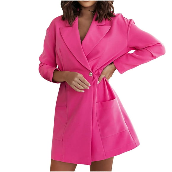 Women's Long Sleeve Elegant Solid Single Button Blazer Mini Dress Lapel Collar Formal Work Office Wrap Mini Dresses
