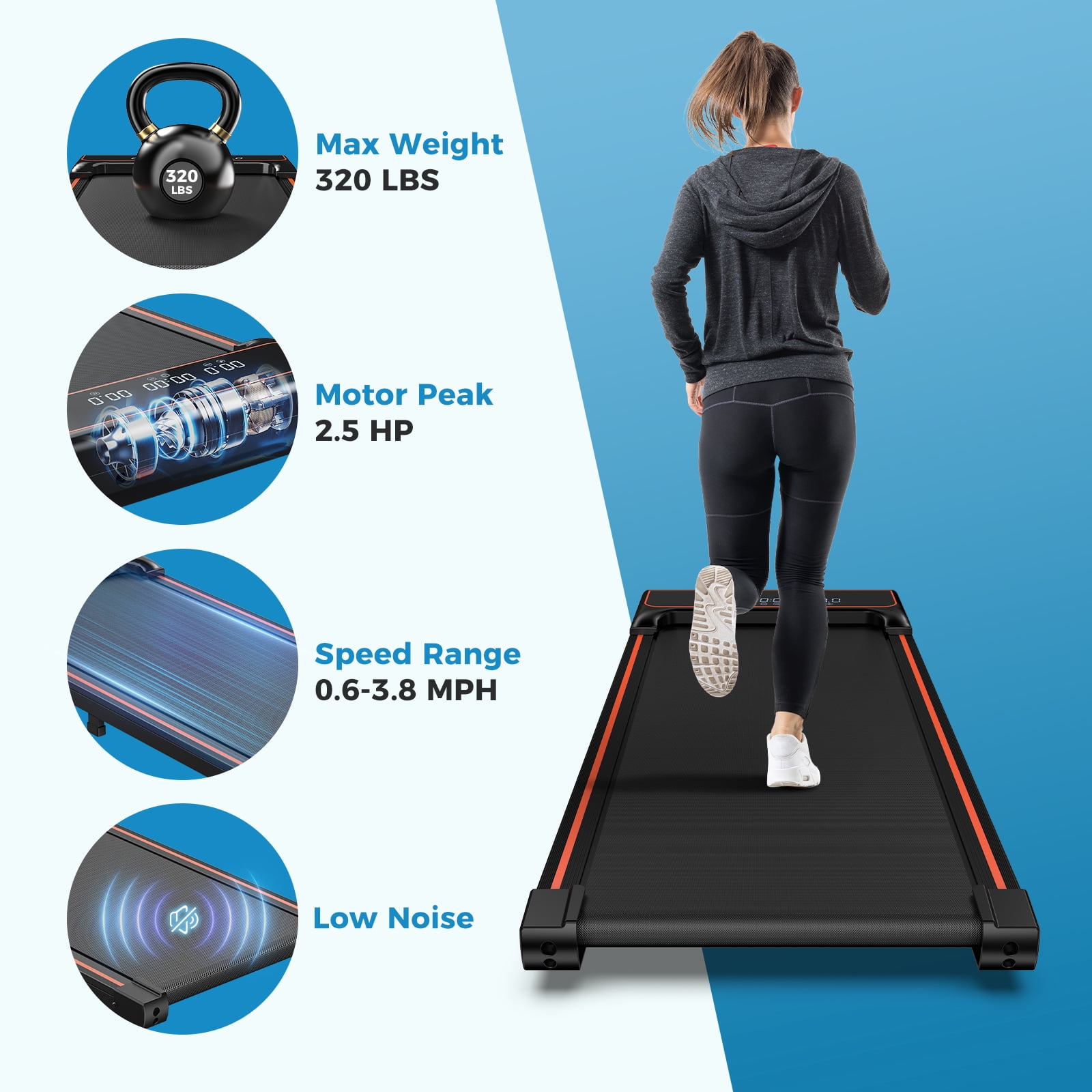 CONCETTA Walking Pad Treadmill with Remote Control, Slim Design for Home & Office, Speed Range 0.6~3.8mph