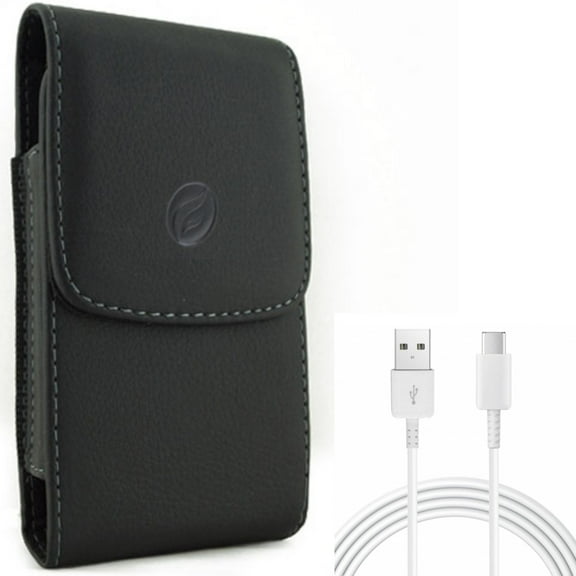 10ft USB-C Cable w Case Belt Clip for Samsung Galaxy S20 Plus - Type-C Charger Cord Power Wire, Leather Holster Cover Pouch fits Samsung Galaxy S20 Plus