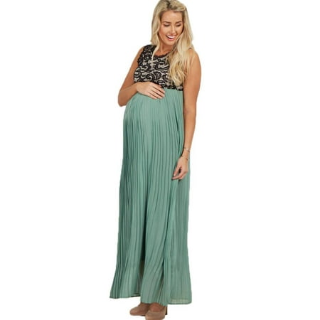 

GORHGORH Women Maternity Dress Pleat Stitching Sleeveless Maxi Pregnancy Dress