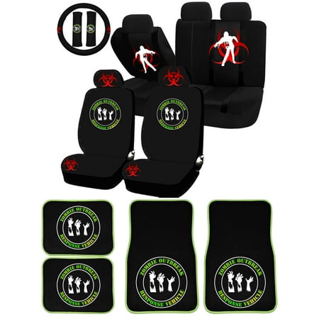 22PC Zombie Outbreak Response Universal Seat Covers Bench & Carpet Floor Mats Set Car Truck SUV