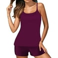 thumbnail image 3 of $15 & Under UTSJKR Summer Fashion Tankini Swimsuits for Women Two Piece Bathing Suits Tankini Top with Boyshorts Swimwear for Women Wine XXL, 3 of 3