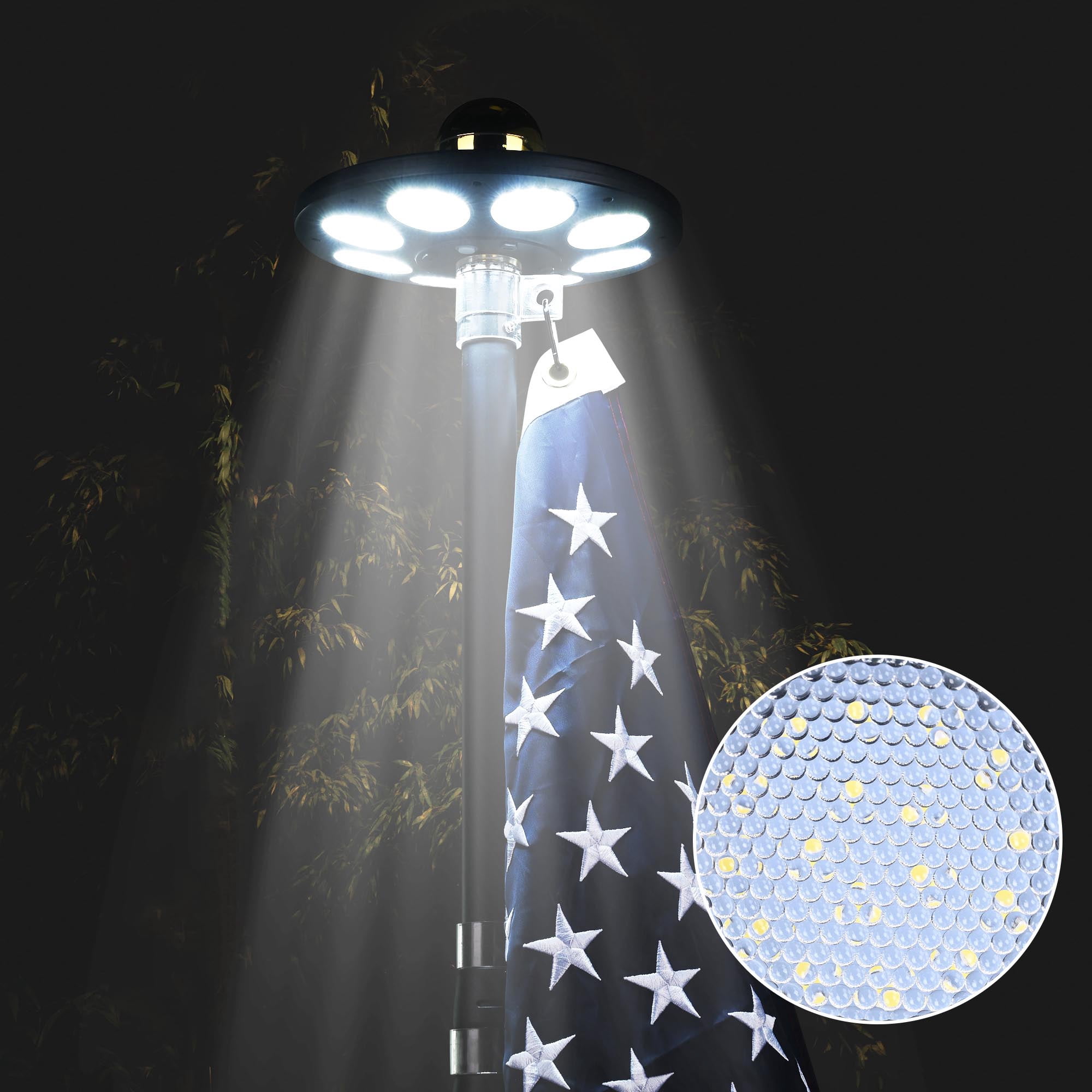 Yescom Solar Flag Pole Light 136 LED 2600mAh Bright White 7000K for 15 to 30 Ft Poles Black