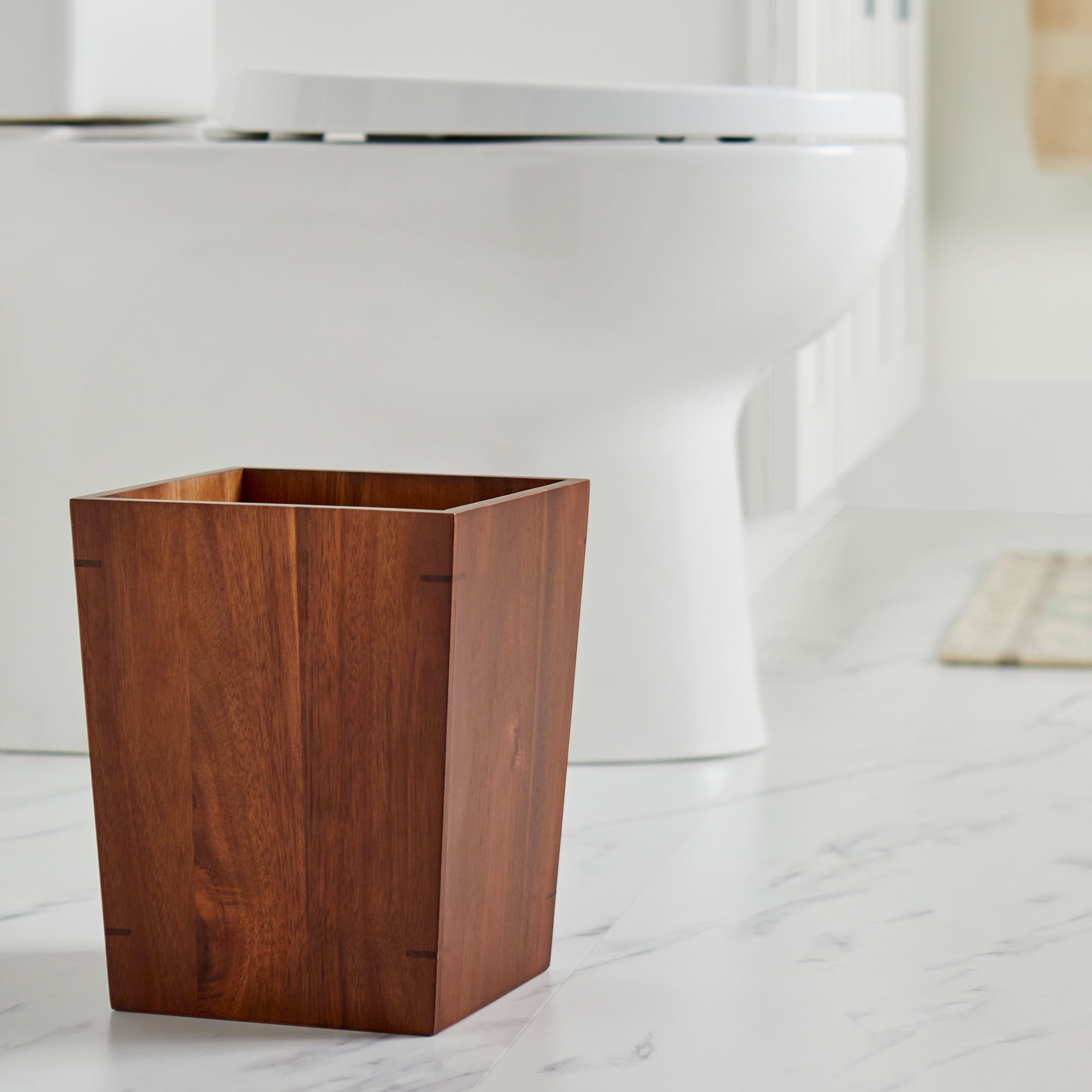 Better Homes & Gardens Acacia Wood Trash Can, Dark Finish