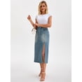 thumbnail image 7 of DARING DIVA Women's Midi Denim Skirt Side Split Rhinestone Jean Skirts Small Gray Blue, 7 of 7