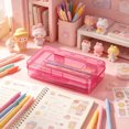 thumbnail image 3 of QuanTara Large Capacity Clear Pencil Box, Stackable Plastic Supply Case with Snap-Tight Lid, 8"X4.7"X2.4" Translucent Pink Pen Organizer, 3 of 3