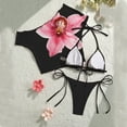 thumbnail image 6 of Tqyyweavej 3 Piece Triangle Bikini Sets for Women Halter Pleated Elastic Swim Tops and Side Tie Print Solid Color Bathing Bottoms with Sheer Cover Ups, 6 of 8