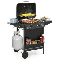 Gymax 30000 BTU Outdoor Cooking Grill w/Storage Shelves & Porcelain-Enameled Grates