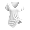 thumbnail image 7 of Womens V Neck Irregular Hem Tops Short Sleeve Casual T Shirts Solid Color Loose Fit Asymmetric Summer Blouses for Women Plus Size M-2XL White XL(XL), 7 of 7