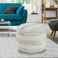 thumbnail image 3 of LR Home Melanie Farmhouse Striped Round Medium Pouf Ottoman, Blue, 18" x 18" x 14", 3 of 7