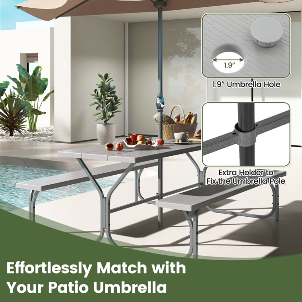 Aimee Lii 6 Feet Picnic Table Bench Set with HDPE Tabletop for 8 Person, Outdoor Patio Furniture, Gray