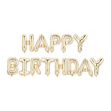 Way To Celebrate Gold Happy Birthday Foil Balloon Banner, 16 Pieces