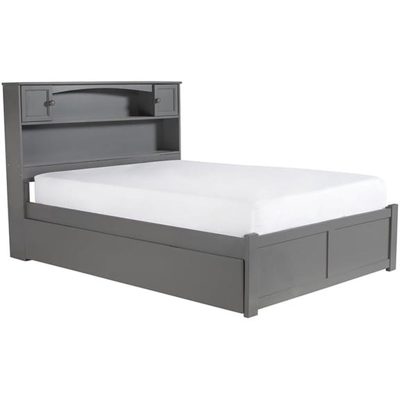 Bowery Hill Farmhouse Solid Wood Bookcase Full Bed with Twin Trundle in Gray