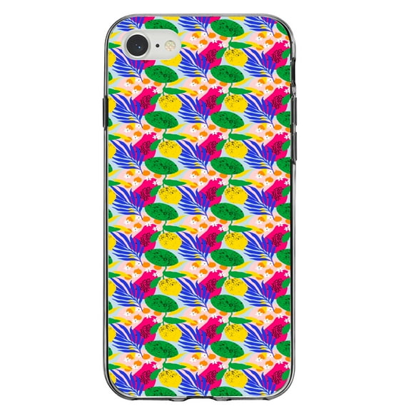 DistinctInk Clear Shockproof Hybrid Case for iPhone 7 8 SE (2020 Model) 4.7" Screen TPU Bumper Acrylic Back Tempered Glass Screen Protector - Summer Vibes Floral Pattern Pink Green Yellow
