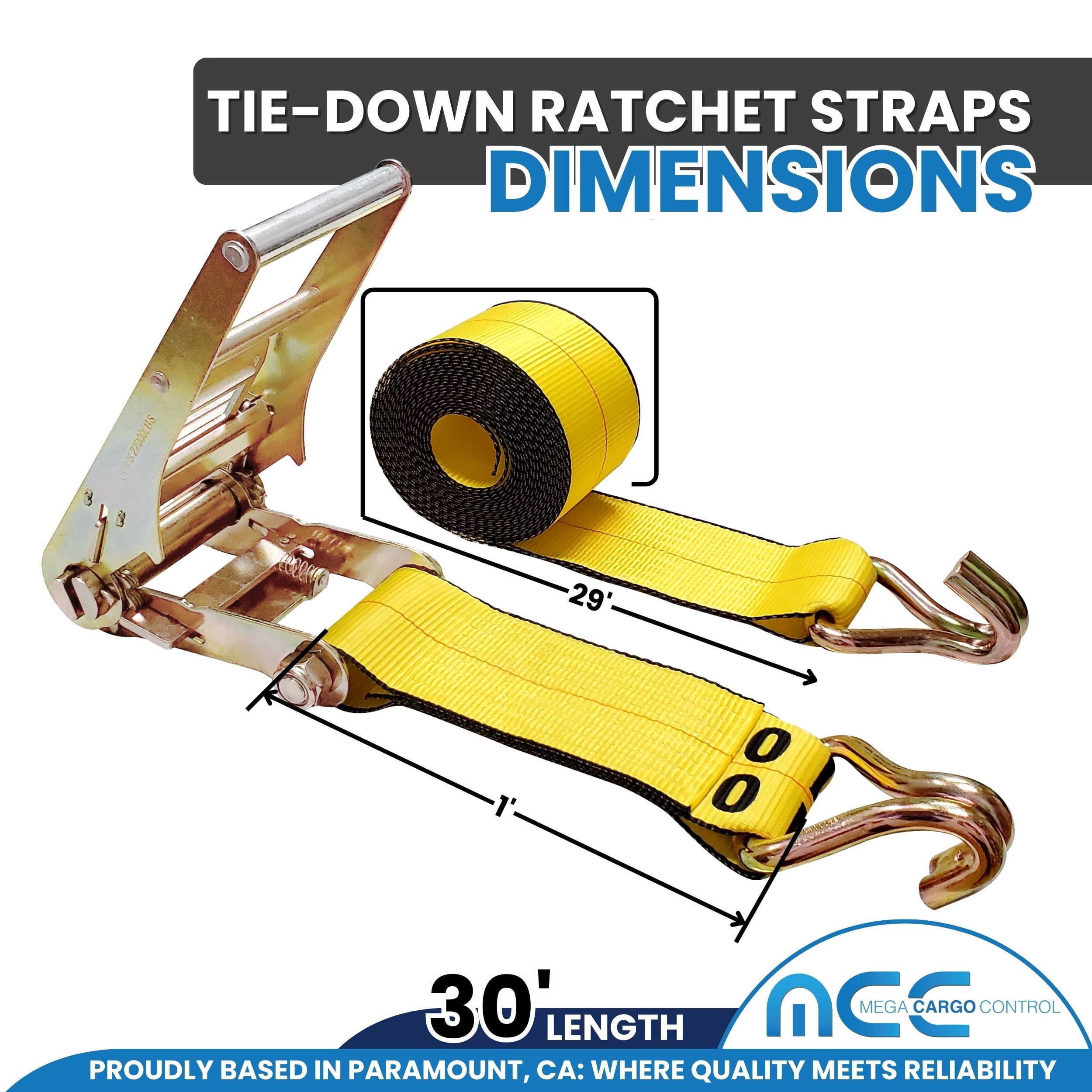 2 Pack Heavy Duty 4" x 30' Ratchet Strap w/J Hook for Farm Truck Trailer Flatbed