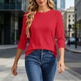 thumbnail image 5 of Lenpel 3/4 Length Sleeve Womens Tops Fall Lounge Crew Neck Basic Blouses Casual Loose Fashion Solid Color Shirts, 5 of 6