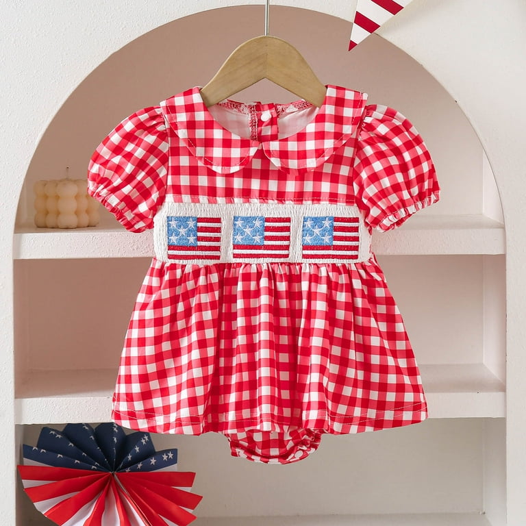 Sopiago Fourth of July Baby Girl Outfit Infant Smocked Bubble