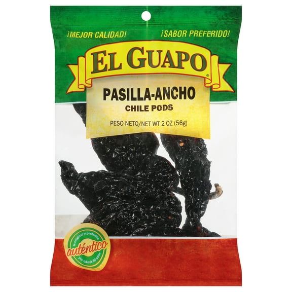El Guapo No Artificial Flavors Whole Pasilla Ancho Chili Pods, 2.0 oz Bag
