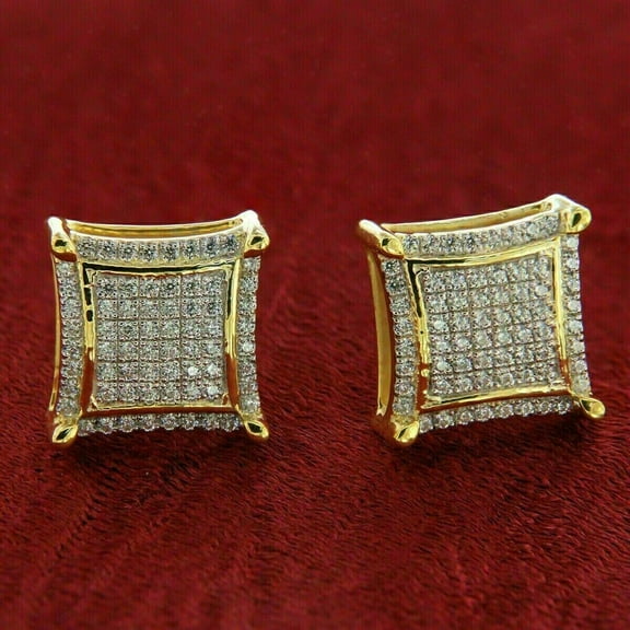 2 Ct Round Lab-Created Diamond Men's Square Stud Earrings 14k Yellow Gold Plated