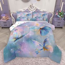 Homewish Abstract Ombre Butterflies 3 Pieces Queen Comforter Set for Boys Girls,Teal Purple Gradient Ultra Soft Bedding Sets,Watercolor Splash Bedding Comforter Set,Super Cozy Room Decor,Reversible