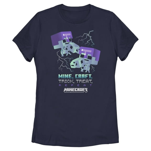 Womens Minecraft Skeletons Helmet Trick Treat Repeat T Shirt