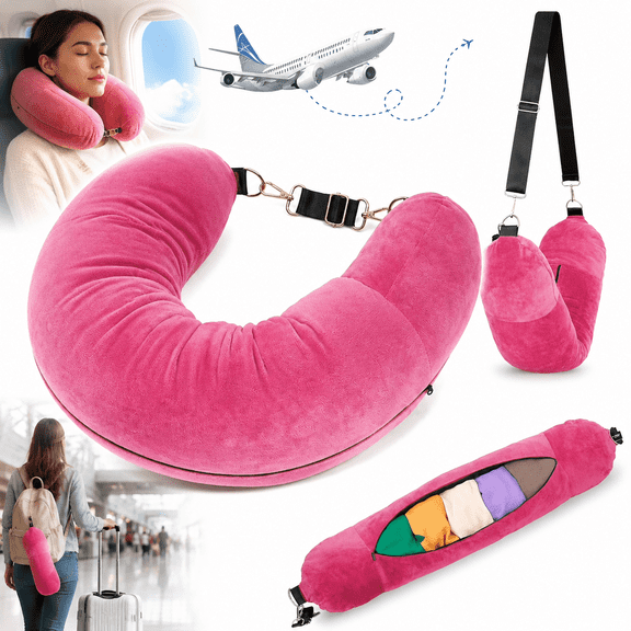 Ustris 28.34inch * 7.48inch Travel Neck Pillow Stuffable with Clothes, Stuffable Neck Pillow for Travel, Packable Fillable Storage Bag for Airplane
