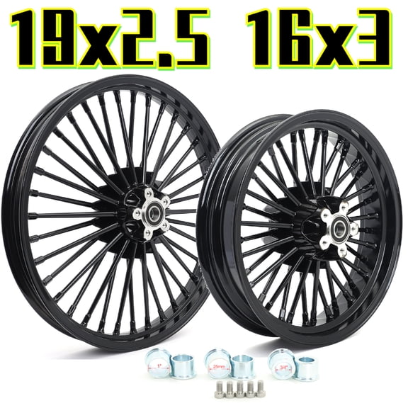 19 x 2.5 16 X 3 Fat Spoke Wheels Rims for Harley Dyna Super Glide Low Rider Street Bob Super Glide Custom 2008-2017 Fatboy 2000-2020 Heritage Deluxe 2000-2020 Deuce 2000-2008 2001 2002 2003 2004 2005