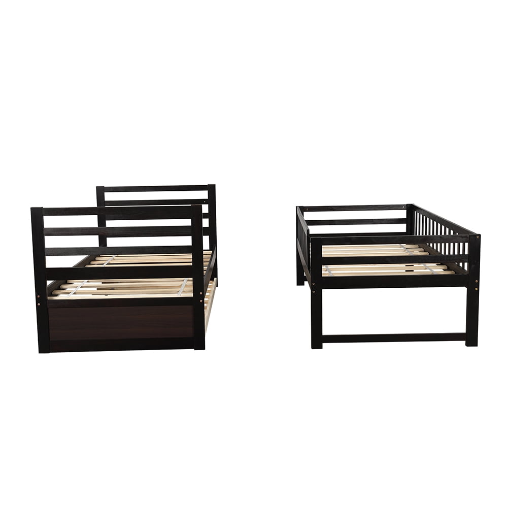 Lowestbest Solid Wood Bunk Bed Frame with Trundle for Kids and Teens, Twin Over Twin Size, Espresso Lowestbest Solid Wood Bunk Bed Frame with Trundle for Kids and Teens, Twin Over Twin Size, Espresso