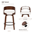 thumbnail image 5 of ClinQ Modern Walnut 360° Swivel Bar Stool Set of 3, Counter Height Kitchen Island Chair with Silver Footrest Ring,Upholstered Seat and Open Back, Beige, 5 of 10