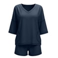 thumbnail image 7 of Women's Two Piece Shorts Set Solid Color Elastic Waist Pockets Elastic Waist Shorts with Pockets, Casual Lounge Summer Beach Athletic Yoga Fitness, Womens Shorts Set | UKHCCC,Navy M, 7 of 7