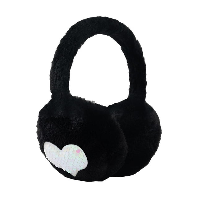 Cache-oreilles d'Hiver en Forme de Cœur à Sequins Ajustables pour Filles Femmes Doux Couvre-Oreilles Extérieurs