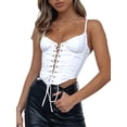 thumbnail image 3 of Franhais Women Close-fitting Camisole with Bandage Design, Solid Color Deep V-neck Tanks, Black/ White/ Brown, 3 of 10