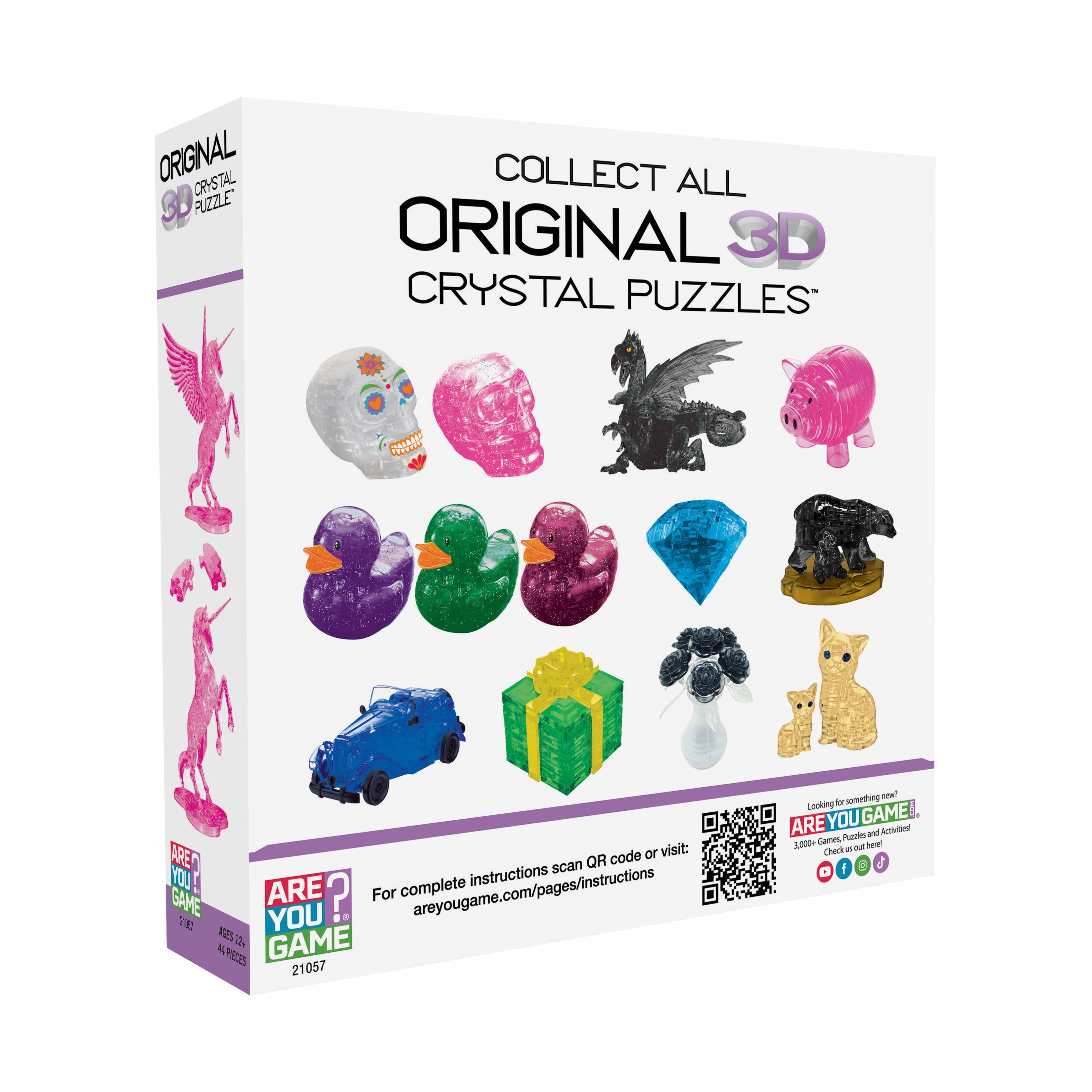 AreYouGame.com 3D Crystal Puzzle - Deluxe Unicorn (Hot Pink with Glitter): 44 Pcs
