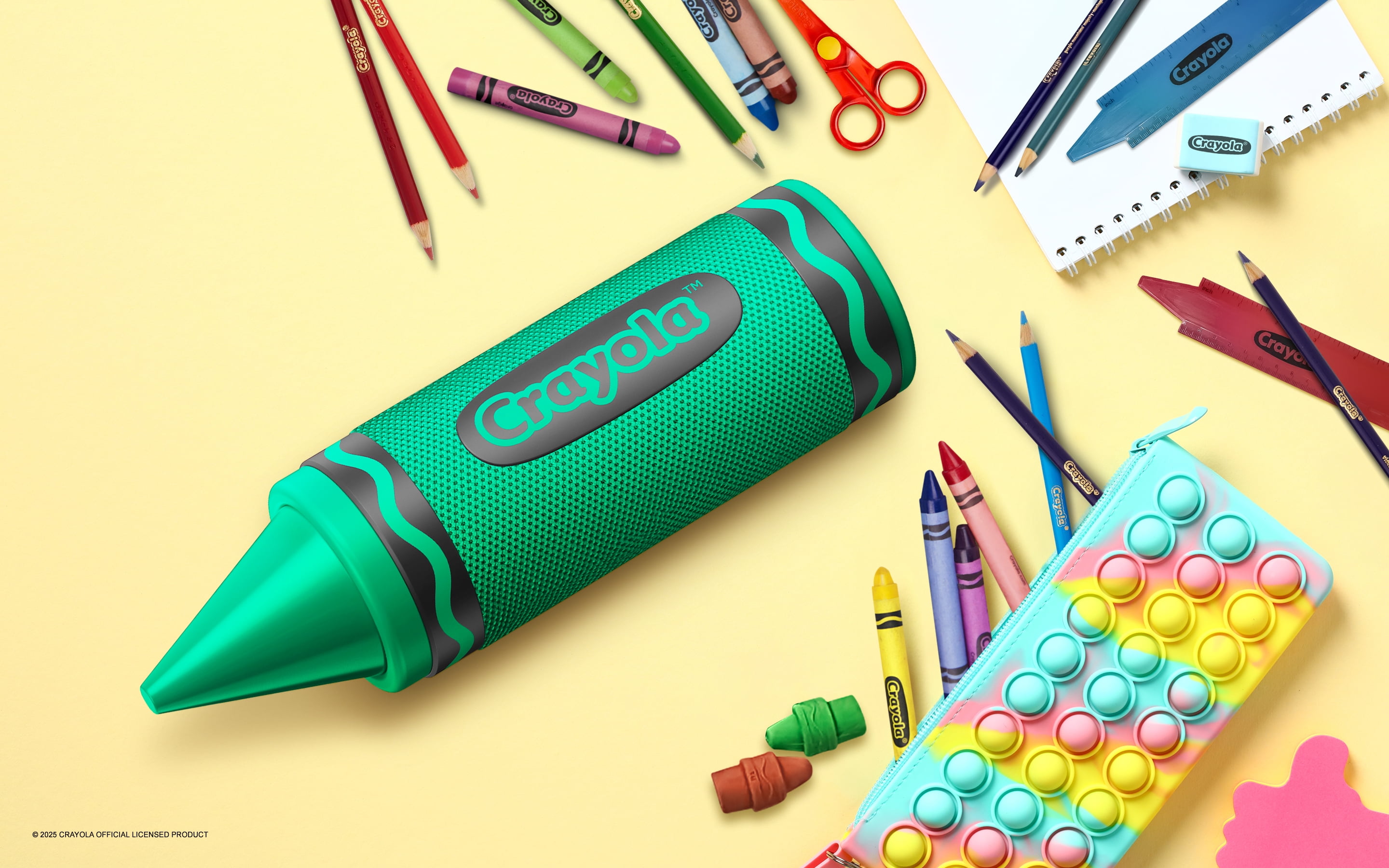 Crayola Kids Crayon Bluetooth Wireless Portable Speaker 20W PEAK Power HD Sound; Long Lasting Battery;1500mAh Battery All Day Playtime, TWS Pairing, BT 5.3, FM Radio Home/Party/Outdoor/Travel/Camping
