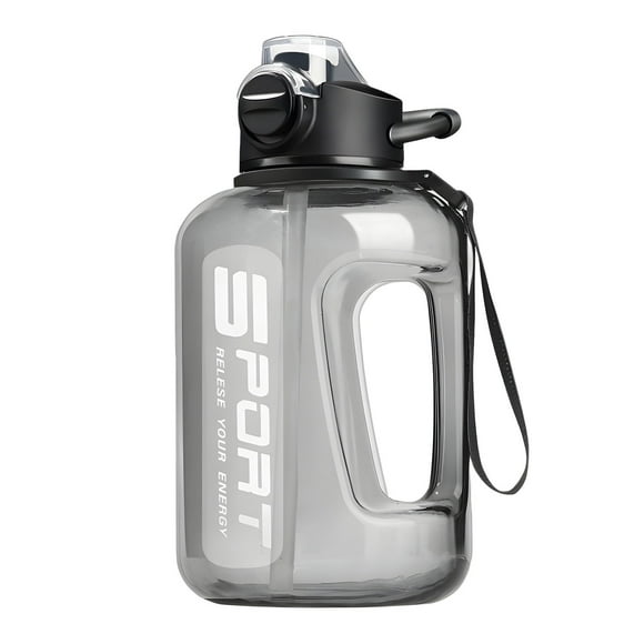 Water Bottle with Time Marker - Straw & Chug Lid - Big Water Bottle with Straw - BPA Free Gym Water Bottle with Handle - Gallon Water Jug, Pop Up Open Sports Big Bottle Jug