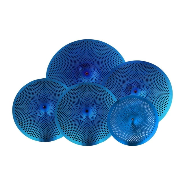 lionlar 5Pcs Low Volume Cymbals Set Sturdy Quiet Cymbals Practice for Rehearsal Room Blue