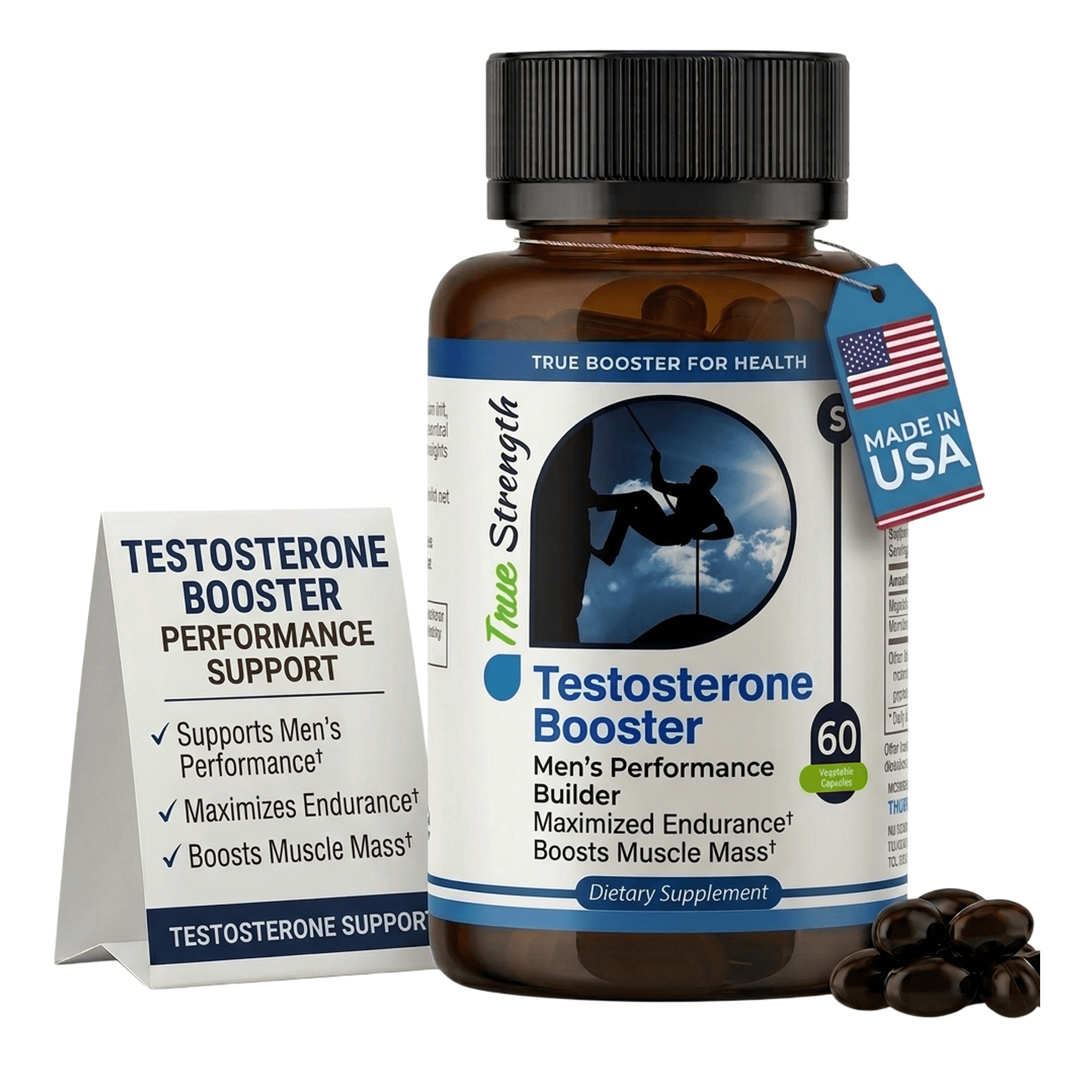 TrueMed Testosterone Booster for Men's with Stinging Nettle Root – Supplement for Energy, Stamina, Endurance, Strength Booster, Vitality – 60 Capsules