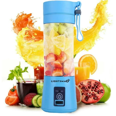 LIGHTSMAX Portable Blender, Smoothie Juicer Cup - Six Blades in 3D, 13oz Fruit Mixing Machine with 2000mAh USB Rechargeable Batteries, Ice Tray, Detachable Cup, (FDA, BPA